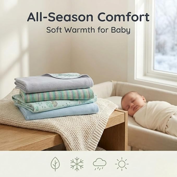 EVERYDAY KIDS 4 Pack Soft Flannel Receiving Blanket Set - Image 3
