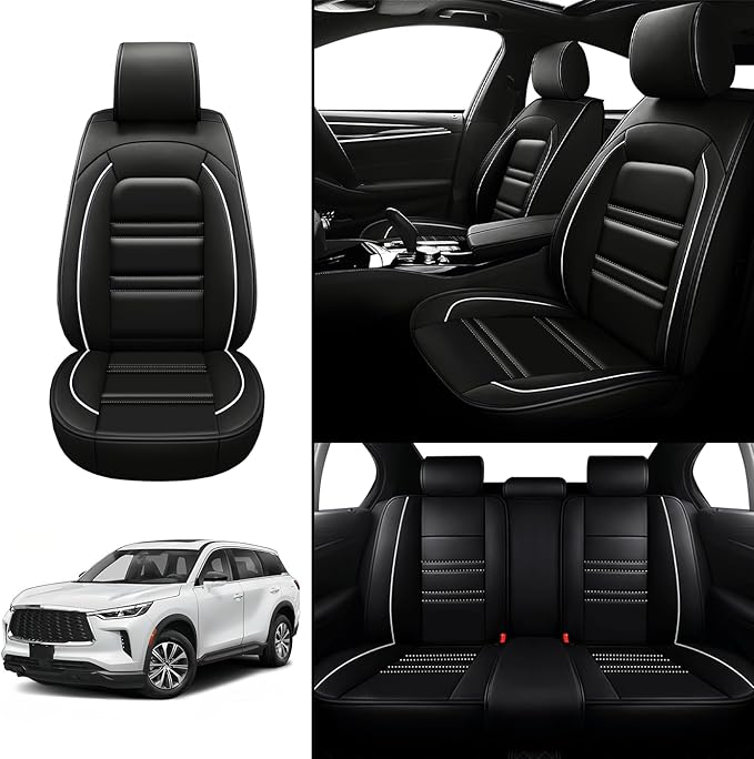 Seat Covers for Infiniti qx60 2014-2025 | 5-Seats Leather Seat Covers, Easy to Install Automotive Seat Covers Full Set (Full Set, Black&White Line)