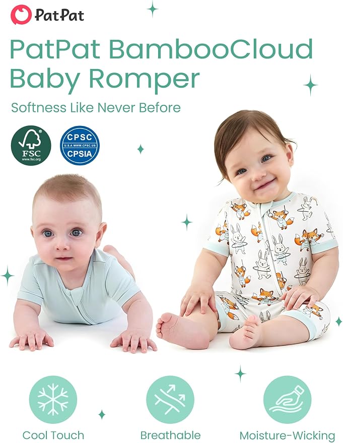 PATPAT Baby Boy and Girl Bamboo Viscose 2-Pack Romper | 2-Way Zipper, Soft and - Image 2