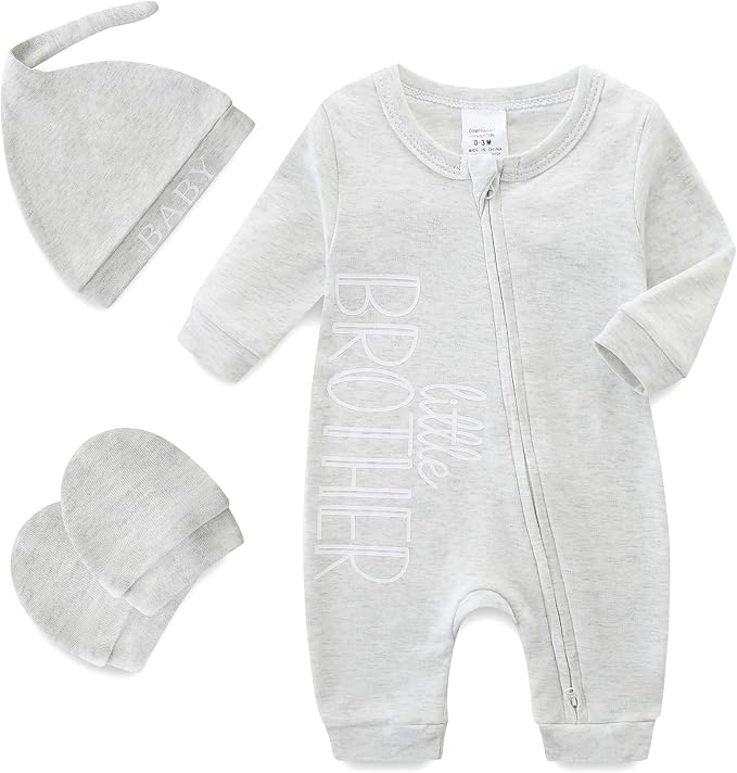 Babymine 100% Cotton 2-Way Zipper Little Brother Newborn Outfit 0-3 Months | by BabymineStartFromTheHeart