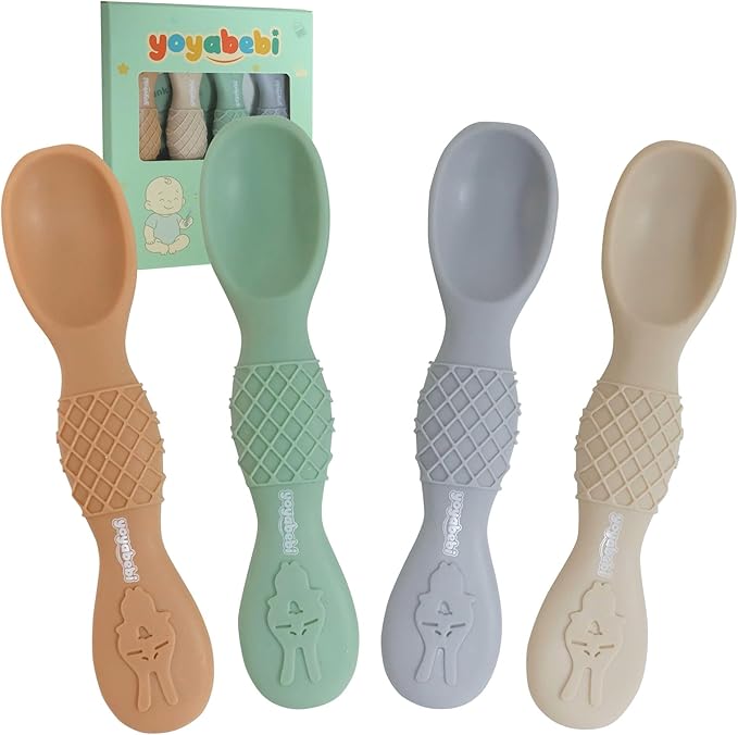 Silicone Baby Spoons (4 Pack) – Soft Tip, Gum-Friendly, BPA Free, Dishwasher Safe, Teething Handle