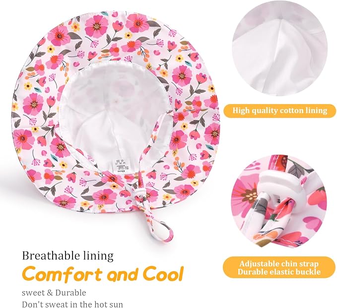 Baby Girl Sun Hat with UPF 50+ Outdoor Adjustable Beach Hat with Wide Brim - Image 5