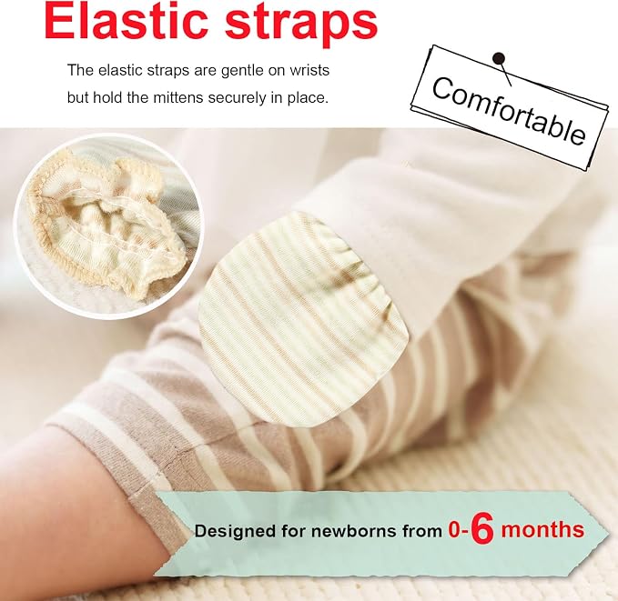 MOMSMENU Baby Mittens Newborn Muslin Soft No Scratch 0-6 Months 6-Pack | - Image 3