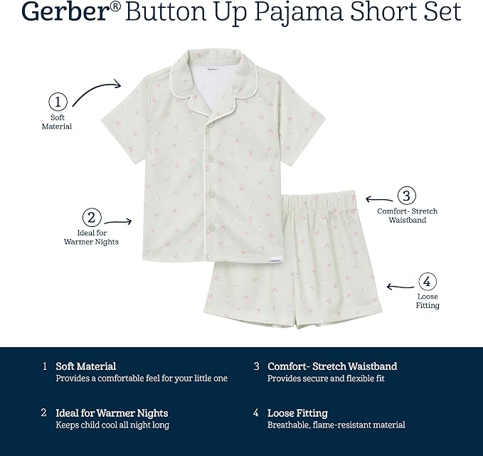 Gerber Baby & Toddlers Girls 2 Piece Coat Style Pajama Short Set - Image 6