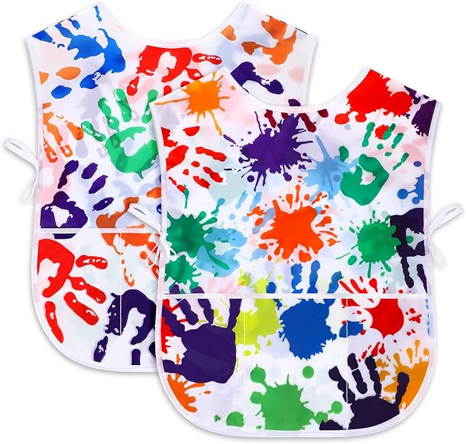 SATINIOR 2 Pieces Kids Art Smock Toddler Apron Waterproof Painting Artist Apron Sleeveless with 3 Pocket for Age 3-10 Years