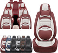 JOJ Car Seat Cover Fit for Toyota Highlander 2001-2025,7 Seat Car Seat Cover,No-Slip Waterproof Breathable Faux Leather,Full Set with Pillow Steering Wheel Covers,Cream Red