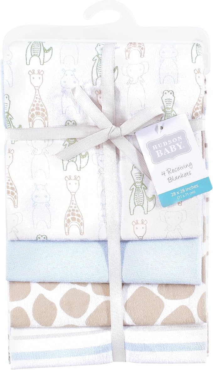 Hudson Baby Cotton Flannel Receiving Blankets 4-Pack, Modern Safari Friends - Image 2