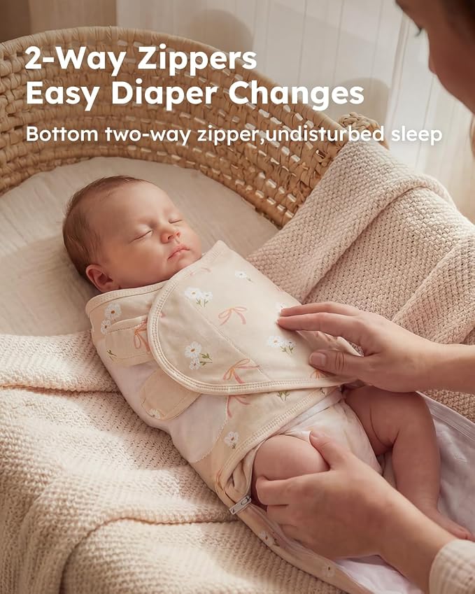 Yoofoss Baby Swaddles for Newborns 100% Organic Cotton, 0-3 Months 2 Zippers - Image 4