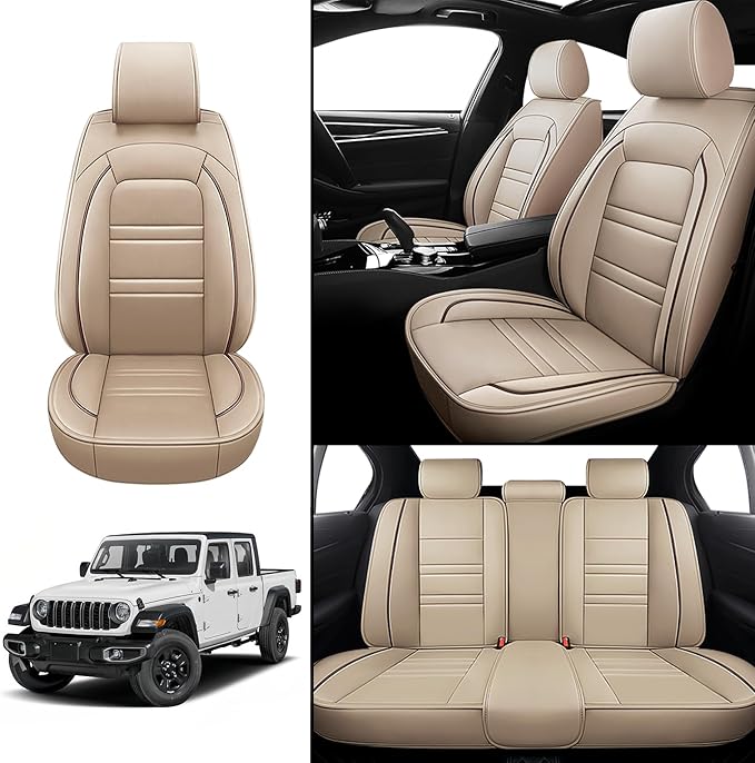 Seat Covers for JP Gladiator 2020-2025 | 5-Seats Leather Seat Covers, Easy to Install Automotive Seat Covers Full Set (Full Set, Beige)