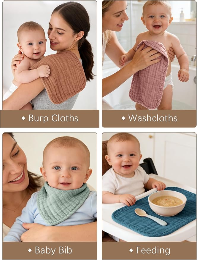 Lovely Care 12 Pack Muslin Burp Cloths 100% Cotton Muslin Cloths Large - Image 5