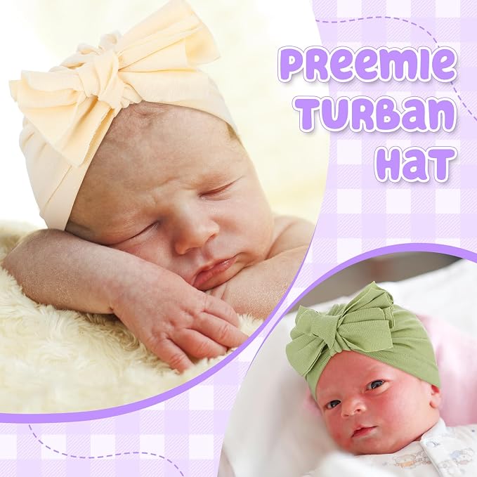 10 Pcs Preemie Hats Cotton Preemie Caps Bows Turban Premature Baby Boys Girls - Image 6