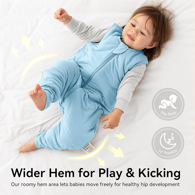 Rayon Made From Bamboo Sleep Sack 12-24 Months 0.5 Tog Ultra Soft Summer Toddler Sleep Sack 1t-2t with Feet 2-Way Zipper Lightweight Baby Sleeping Bag with Legs Thin Baby Wearable Blanket-Blue