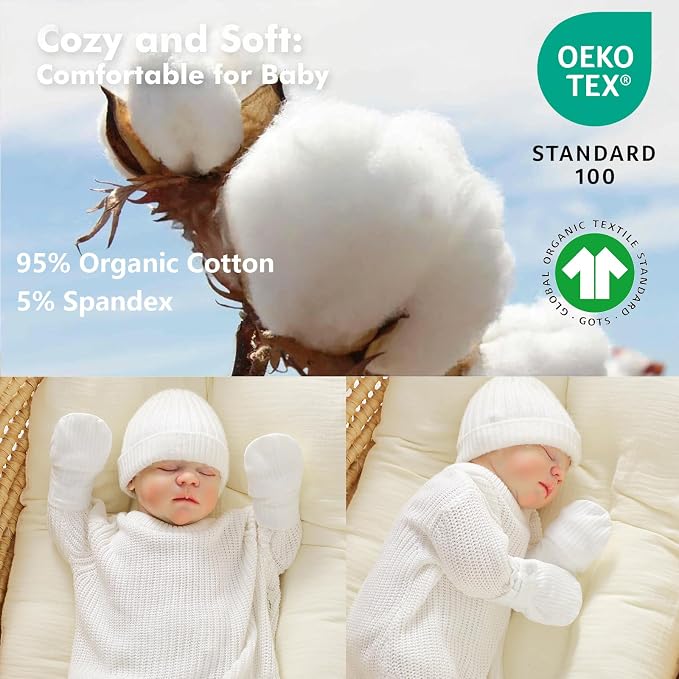 Baby Newborn No Scratch Mittens Stay On Cotton Gloves 0-12 Months | Organic - Image 5