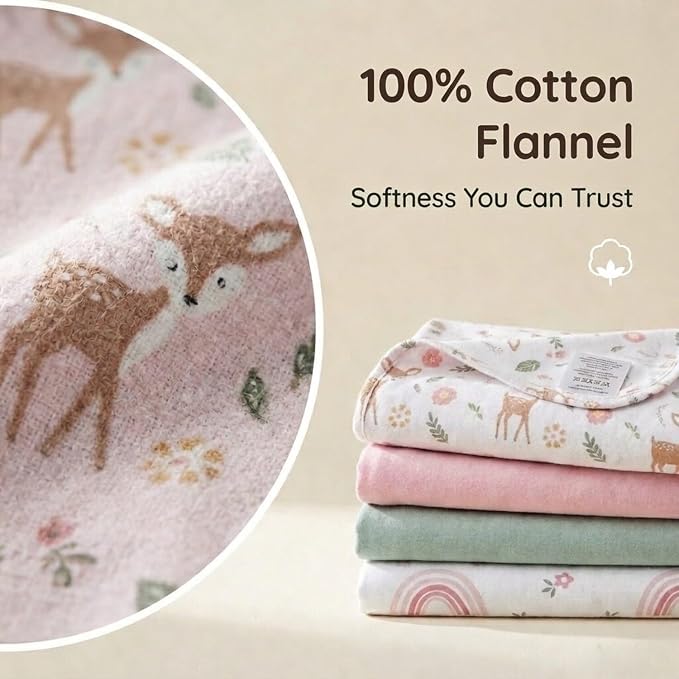 EVERYDAY KIDS 4 Pack of Soft Flannel Receiving Baby Blanket Set - Image 6