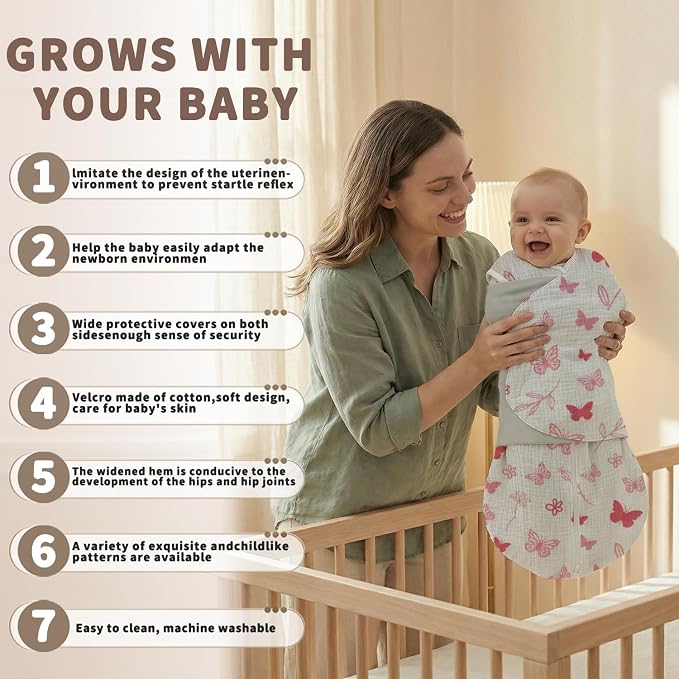 BSTOPPT Newborn Sleep Sack Baby Swaddle, 100% Muslin Cotton 3-Way Adjustable - Image 6