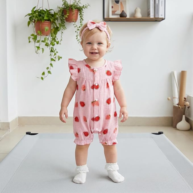 YINGISFITM Newborn Baby Girl Summer Clothes Short Sleeve Bubble Romper Bow - Image 3