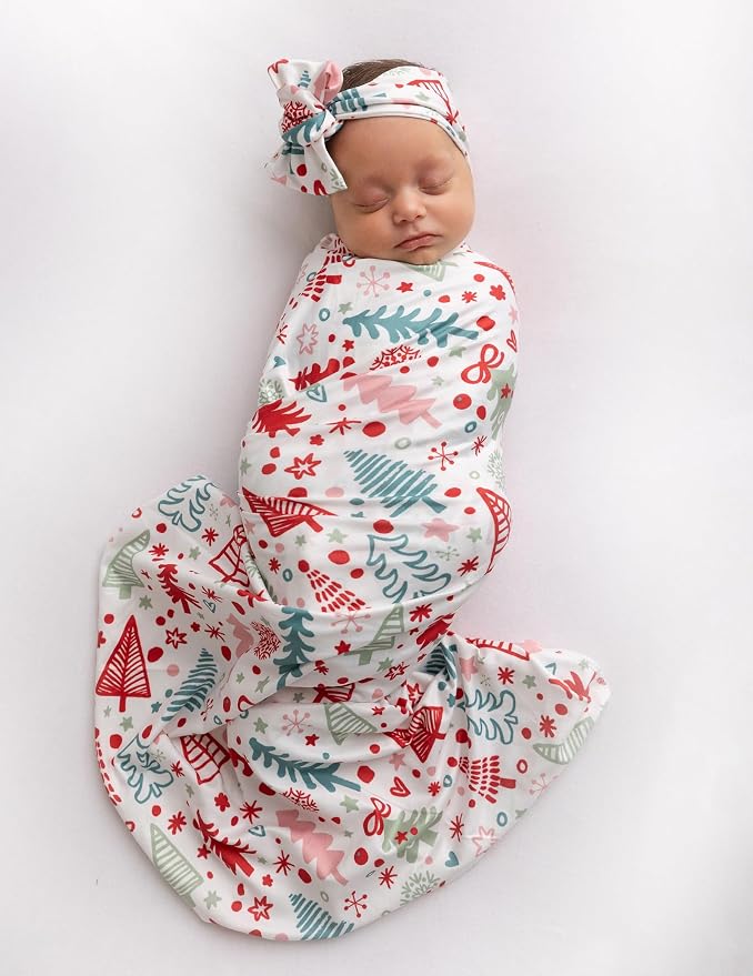 Newborn Swaddle Blanket Set, Headband and Beanie by Vollmic