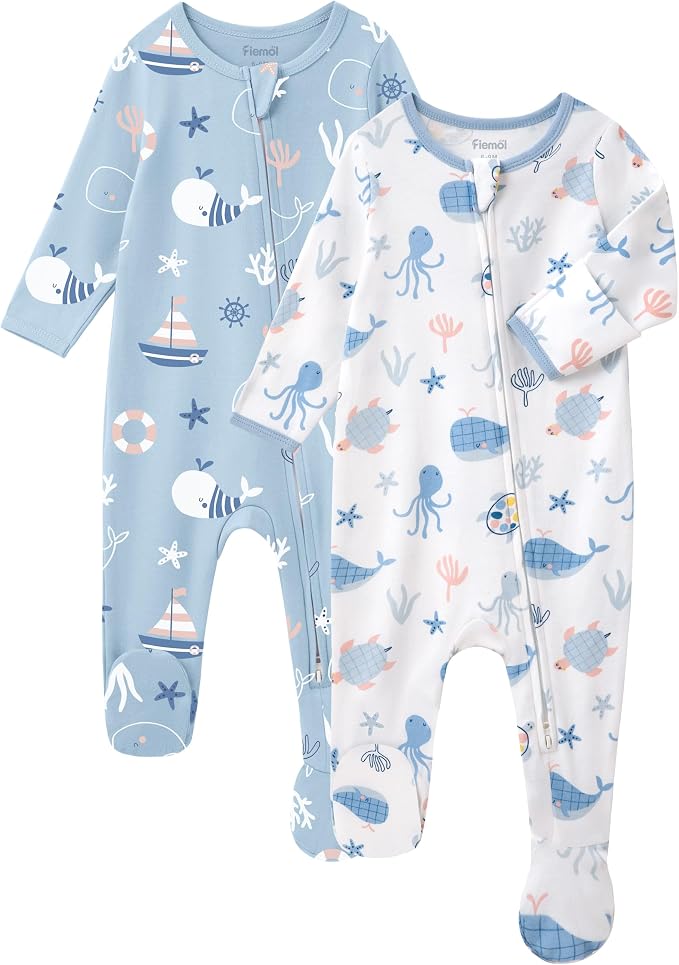 Baby Sleepers 100% Cotton Footie Pajamas, Newborn 0-3 3-6 6-9 Months by FIEMOL
