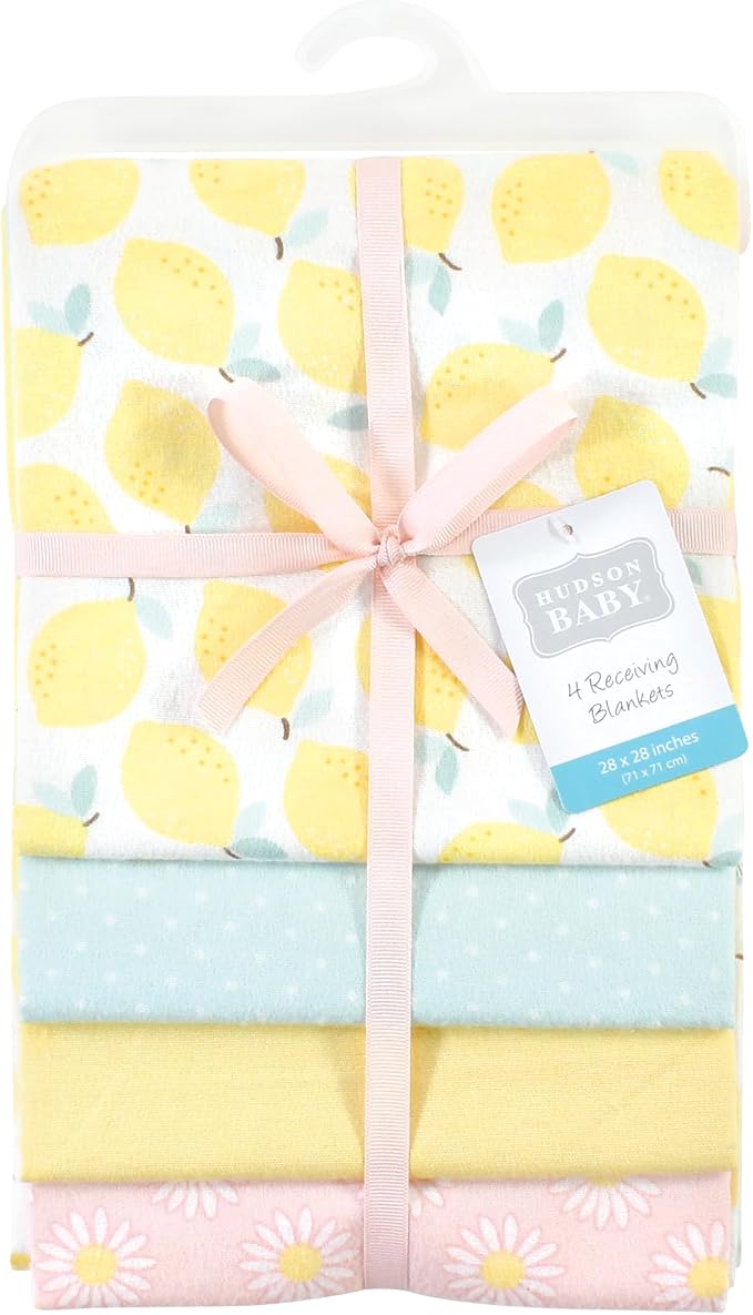 Hudson Baby Unisex Baby Cotton Poly Flannel Receiving Blankets, Lemon Daisy - Image 2