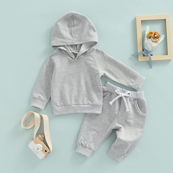 Thorn Tree Infant Baby Boys Pants Set Hooded Solid Sweatshirt Top Pocket - Image 8