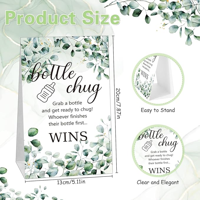 TrelaCo Bottle Chug Baby Shower Game 20 Pcs Baby Bottles Shower Favor with 1 Greenery Theme Sign for Gender Reveal Party Supplies Gifts(Green)