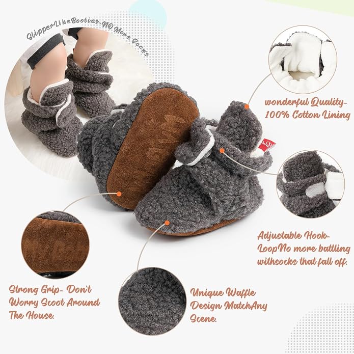 Infant Baby Boys Girls Cozy Fleece Booties Stay on Slippers Non Slip Soft - Image 5