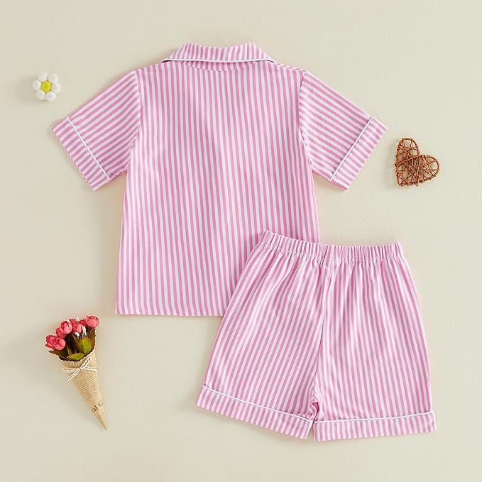 FULA-bao Toddler Baby Boy Girl Cotton Pajamas Set Striped Short Sleeve Button - Image 3