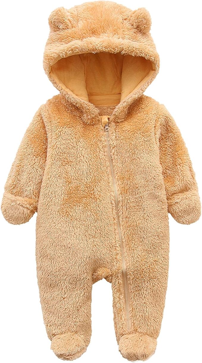 Baby Hooded Fleece Romper Long Sleeve Onesie Outwear Outfits 0-12M | Fall by BabymineStartFromTheHeart