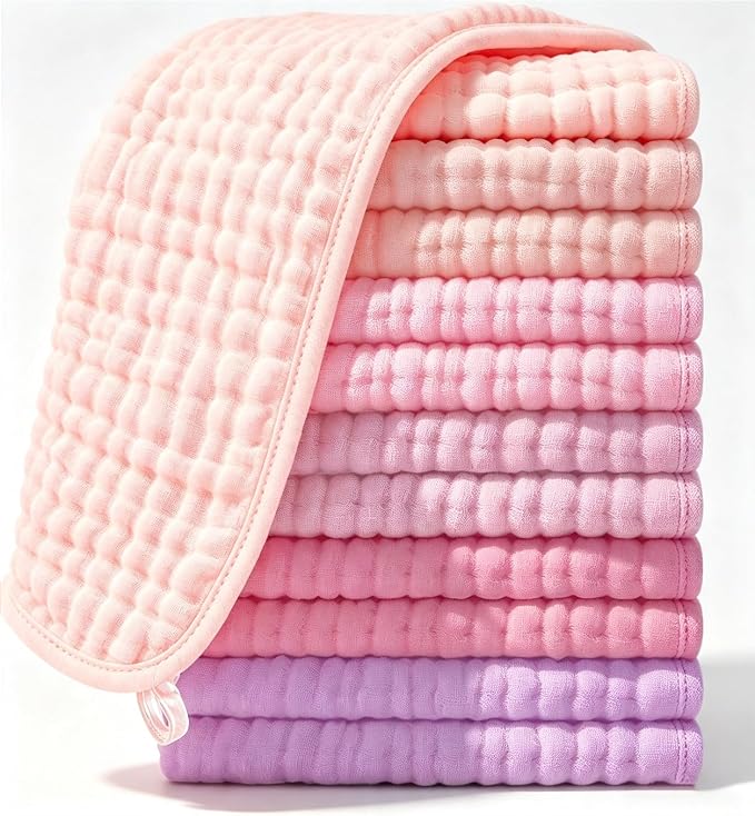 Ease Cubs 12 Pack Muslin Burp Cloths Large 100% Cotton Hand Washcloths by Ease+Cubs
