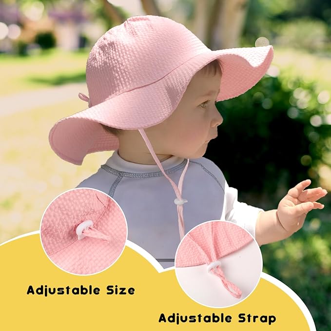 HONGTEYA Baby Sun Hat Toddler Girl Beach Hat Adjustable Outdoor Summer Hat UPF 50+ Sun Protection Wide Brim Infant Kids