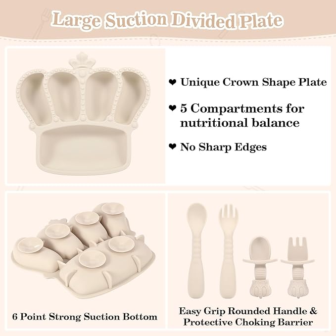 Silicone Baby Feeding Set 10 Pcs Baby Led Weaning Supplies Suction Bowl Divided Plate Baby Bibs Fruit Feeder Baby Spoons Forks Sippy Cup Toddler Utensil Sets Baby Essentials for Newborn Gift