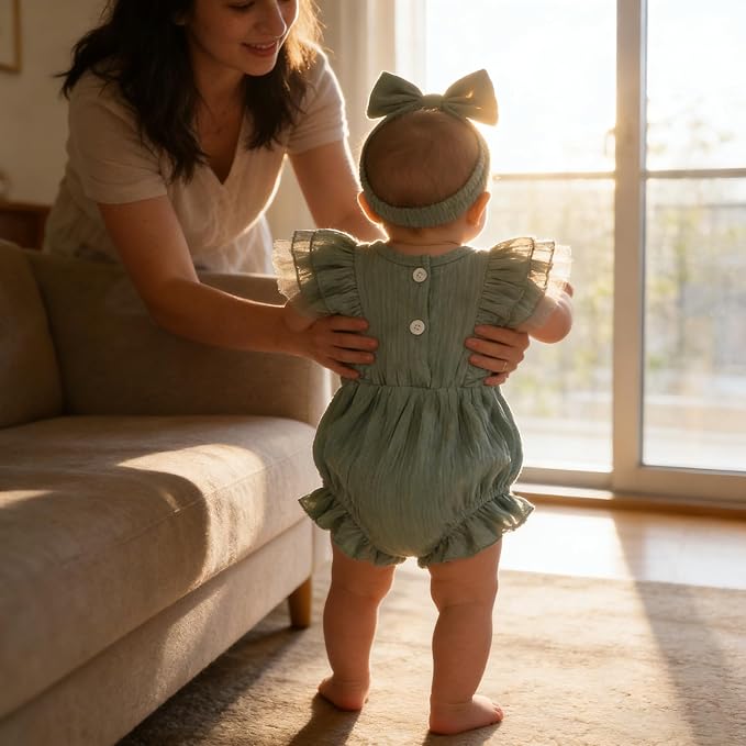 TITKKOP Ruffle Bubble Romper for Baby Girl | One-Piece Shorts Jumpsuit | Summer - Image 7