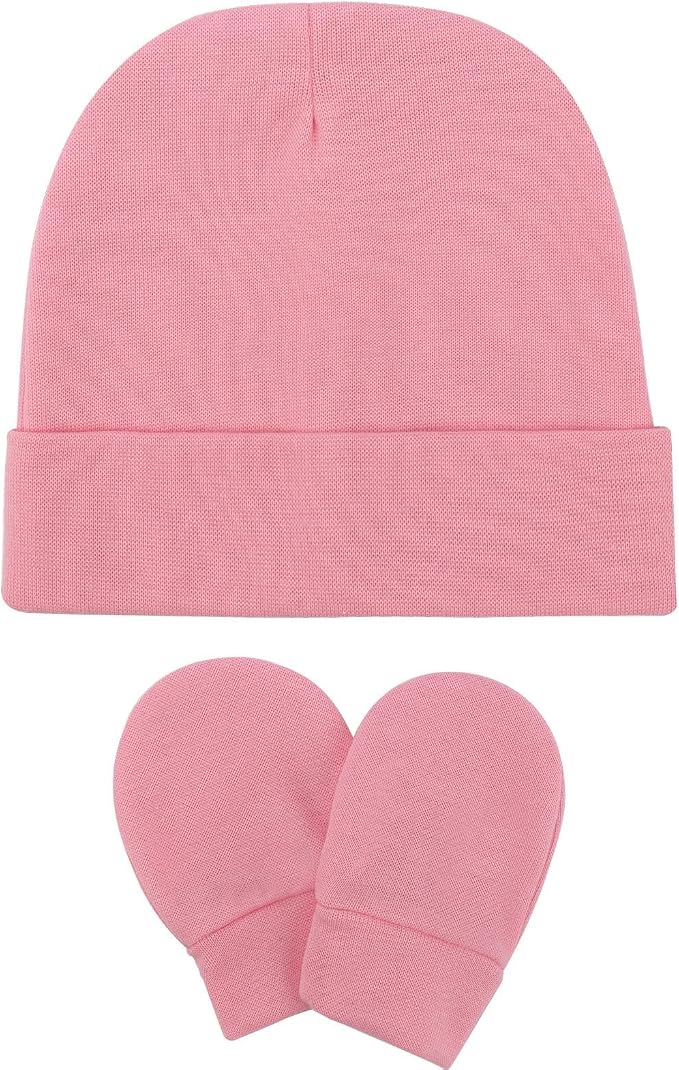 BQUBO Baby Hats and Mittens Infant Cotton Beanie Gloves No Scratch Set Newborn - Image 7