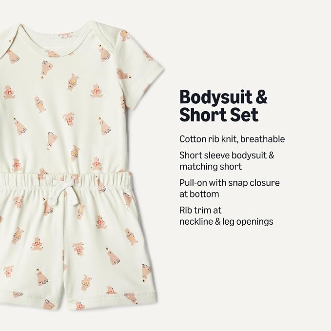 Amazon Essentials Unisex Toddlers' Short Sleeve 100% Cotton Bodysuit and Short - Image 2