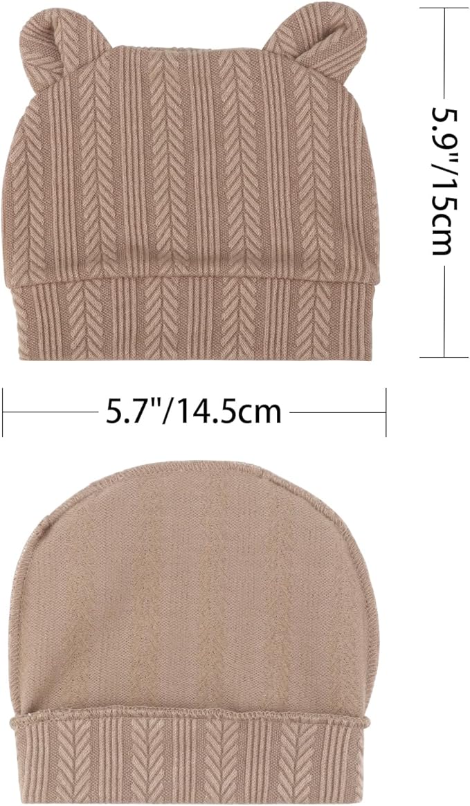 Newborn Baby Hat and Mittens Set Bear Ears Toddler Infant Beanie Caps Newborn - Image 2