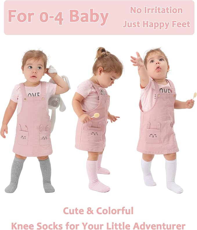 Baby Knee High Socks Soft Seamless Cotton Long Stockings - Image 5