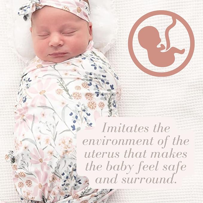 Newborn Baby Swaddle Set Headband Beanie and Name Card - Image 4