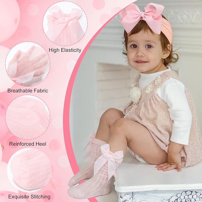 JATEBI Baby Big Bow Headband Knee High Socks Set - Image 8