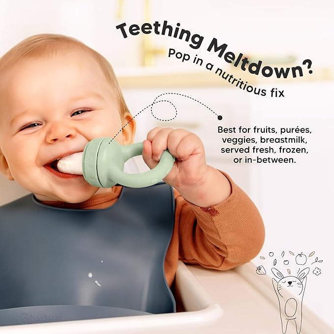 KeaBabies Baby Fruit Feeder 2pk - Silicone Baby Food Feeder for Babies 6-12 Months, Breast Milk Popsicle for Teething, Weaning, Freeze Frozen Solid Food, BPA-Free Infant Feeding Essential (Mellow)
