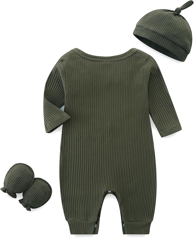 Baby Romper with Baby Mittens & Newborn Hats Footless Long Sleeve - Image 2