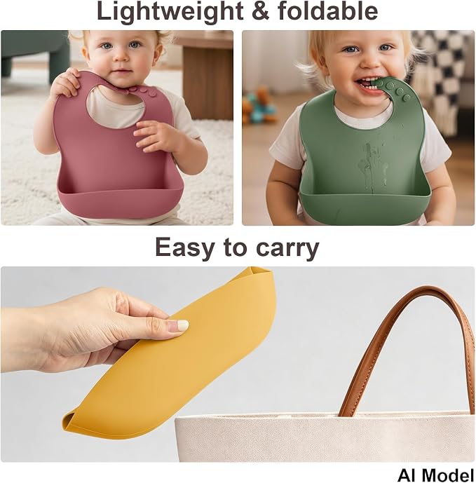 Set of 3 Silicone Bibs for Babies Toddler, Soft Adjustable Bibs for Baby Girl - Image 10