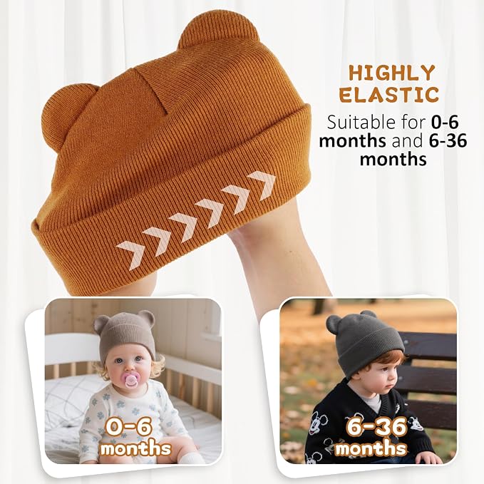 Baby Winter Beanie Hat, Kids Cute Bear Ears Soft Knit Beanie - Image 4