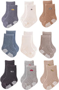 Baby Crew Socks,Grips Combed Cotton Socks Toddler Non-Skid for Girls,Boys Non Slip/Anti Skid 9-Pack