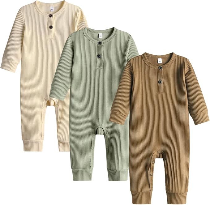 Bafeicao Baby Boy Girl 2/3 Pack Solid Romper Ribbed Short/Long Sleeve | by Bafeicao