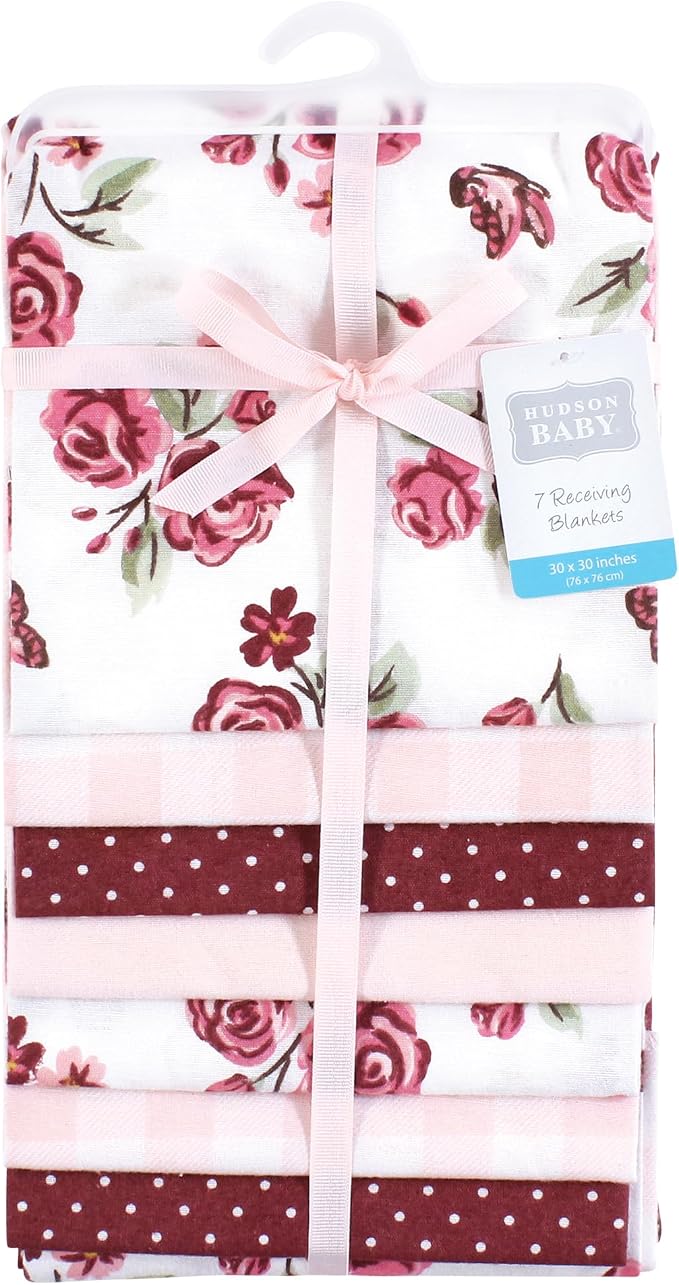Hudson Baby Unisex Baby Cotton Flannel Receiving Blankets Bundle, Sweet Roses - Image 2