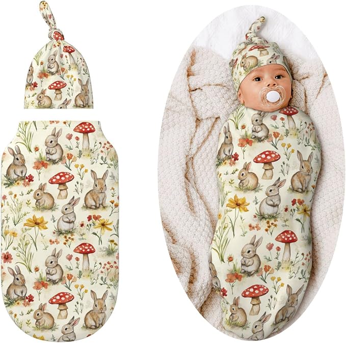 Easter Bunny Mushroom Swaddle Blankets Soft Receiving Blanket Baby Swaddle Wrap by Figtihw