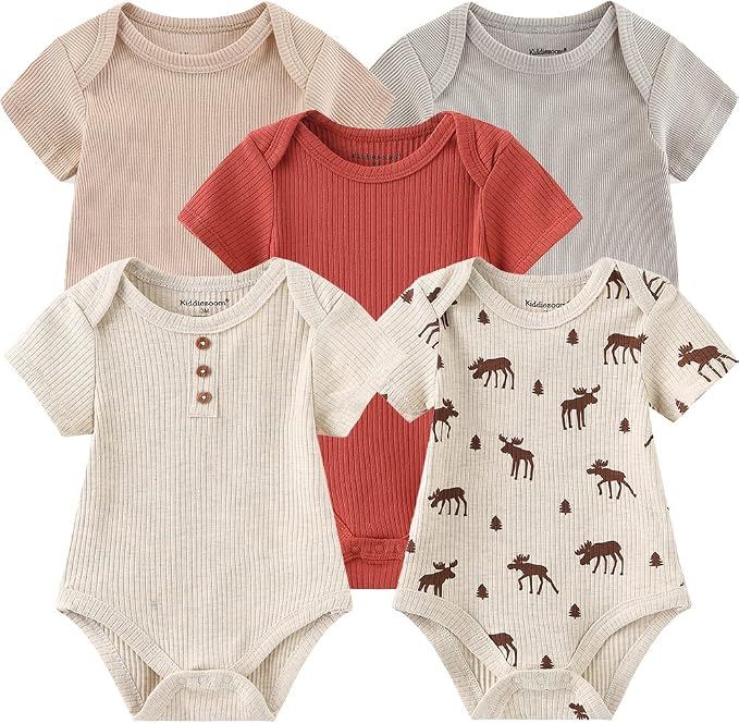 Kiddiezoom Newborn Baby Unisex Cotton One-Piece Bodysuits Baby Gift 5-Pack Baby by Kiddiezoom