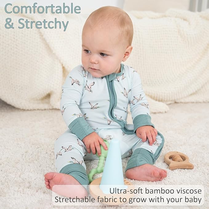 LollyBanks Baby Pajamas, 2-Way Zipper Romper, 95% Viscose Made from Bamboo and 5% Spandex, Baby Sleepers