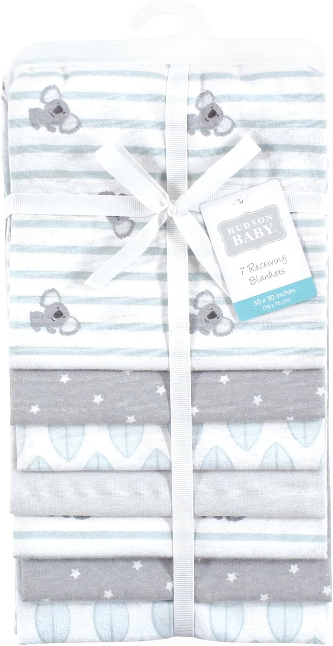 Hudson Baby Cotton Flannel Receiving Blankets 7-Pack Bundle, Koala Stripe - Image 2