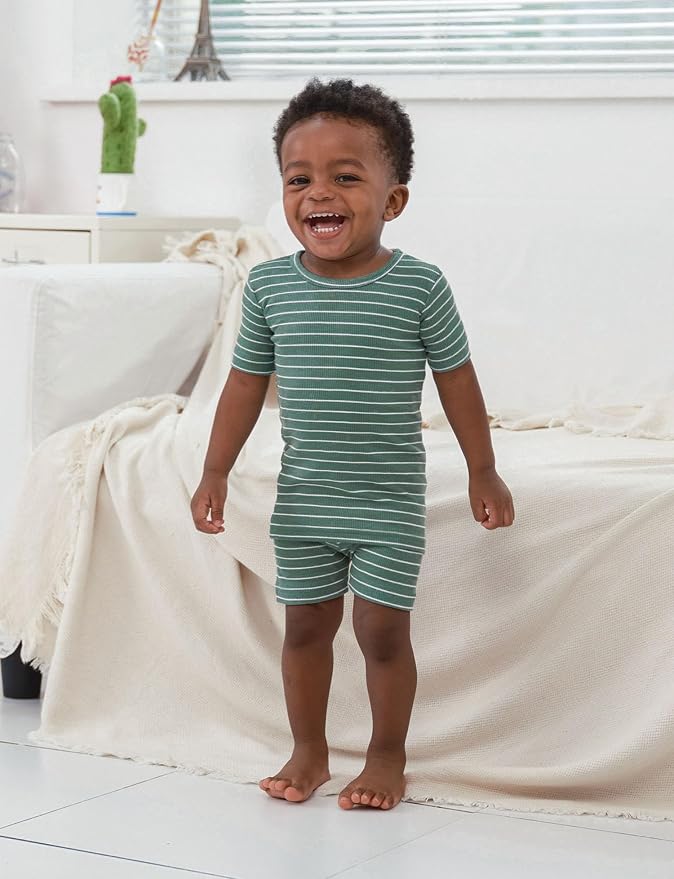 AVAUMA Stripe Pattern Baby Boys Girls Pajama Set Kids Toddler Snug fit Ribbed - Image 2